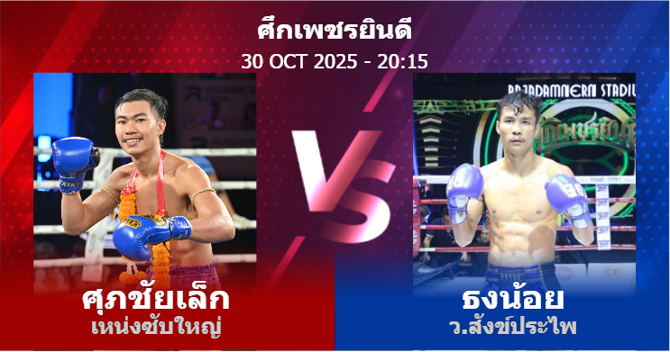 วิเคราะห์ มวย ศุภชัยเล็ก เหน่งซับใหญ่ vs ธงน้อย ว.สังข์ประไพ วันพฤหัสบดีที่ 30 ตุลาคม 2568