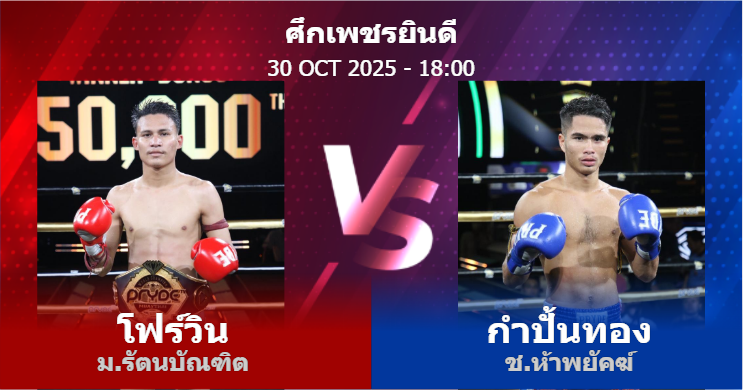 วิเคราะห์ มวย โฟร์วิน ม.รัตนบัณฑิต vs กำปั้นทอง ช.ห้าพยัคฆ์ วันพฤหัสบดีที่ 30 ตุลาคม 2568