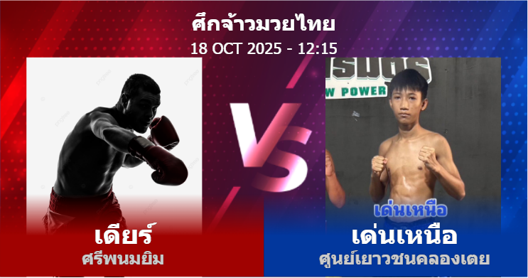 วิเคราะห์ มวย เดียร์ ศรีพนมยิม vs เด่นเหนือ ศูนย์เยาวชนคลองเตย วันเสาร์ที่ 18 ตุลาคม 2568