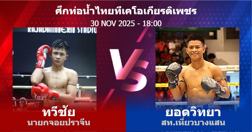 วิเคราะห์ มวย ทวีชัย นายกจอยปราจีน vs ยอดวิทยา สท.เหี่ยวบางแสน วันอาทิตย์ที่ 30 พฤศจิกายน 2568