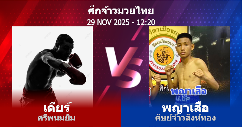 วิเคราะห์ มวย เดียร์ ศรีพนมยิม vs พญาเสือ ศิษย์จ้าวสิงห์ทอง วันเสาร์ที่ 29 พฤศจิกายน 2568