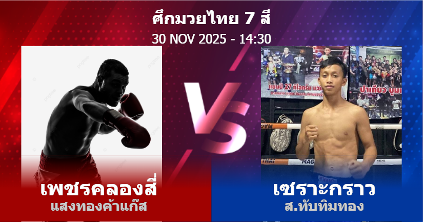 วิเคราะห์ มวย เพชรคลองสี่ แสงทองค้าแก๊ส vs เซราะกราว ส.ทับทิมทอง วันอาทิตย์ที่ 30 พฤศจิกายน 2568