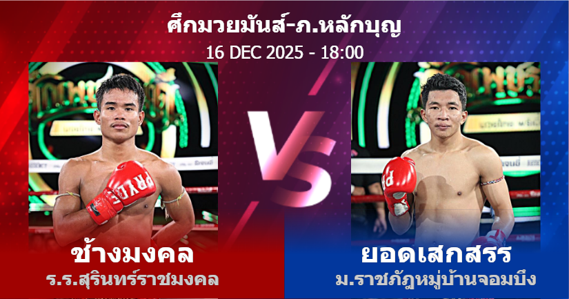 วิเคราะห์ มวย ช้างมงคล ร.ร.สุรินทร์ราชมงคล vs ยอดเสกสรร ม.ราชภัฎหมู่บ้านจอมบึง วันอังคารที่ 16 ธันวาคม 2568