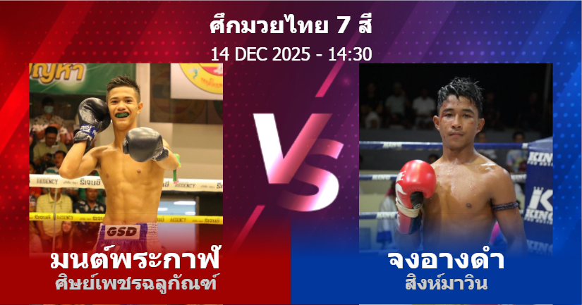 วิเคราะห์ มวย มนต์พระกาฬ ศิษย์เพชรฉลูกัณฑ์ vs จงอางดำ สิงห์มาวิน วันอาทิตย์ที่ 14 ธันวาคม 2568